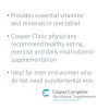 Product benefits graphic for Cooper Complete Basic One Iron Free Multivitamin and Mineral Supplement