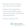 Product benefits graphic for Cooper Complete Basic One With Iron Multivitamin and Mineral Supplement