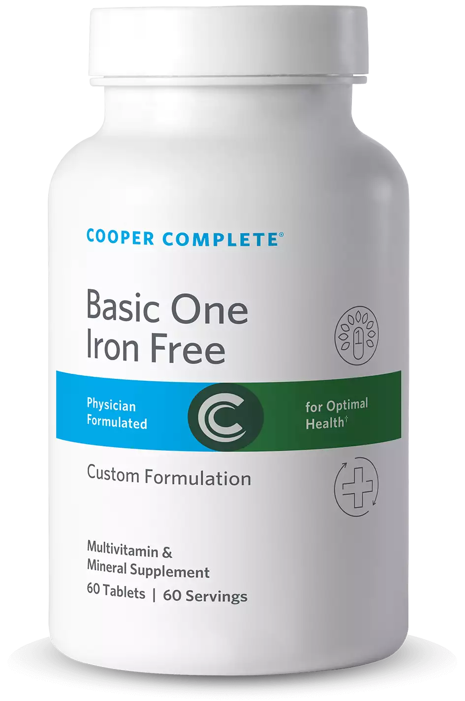Photo of Cooper Complete Basic One Daily Multivitamin Iron Free bottle.