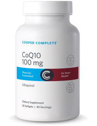 Photo of Cooper Complete 100 mg CoQ10 Ubiquinol Supplement bottle.
