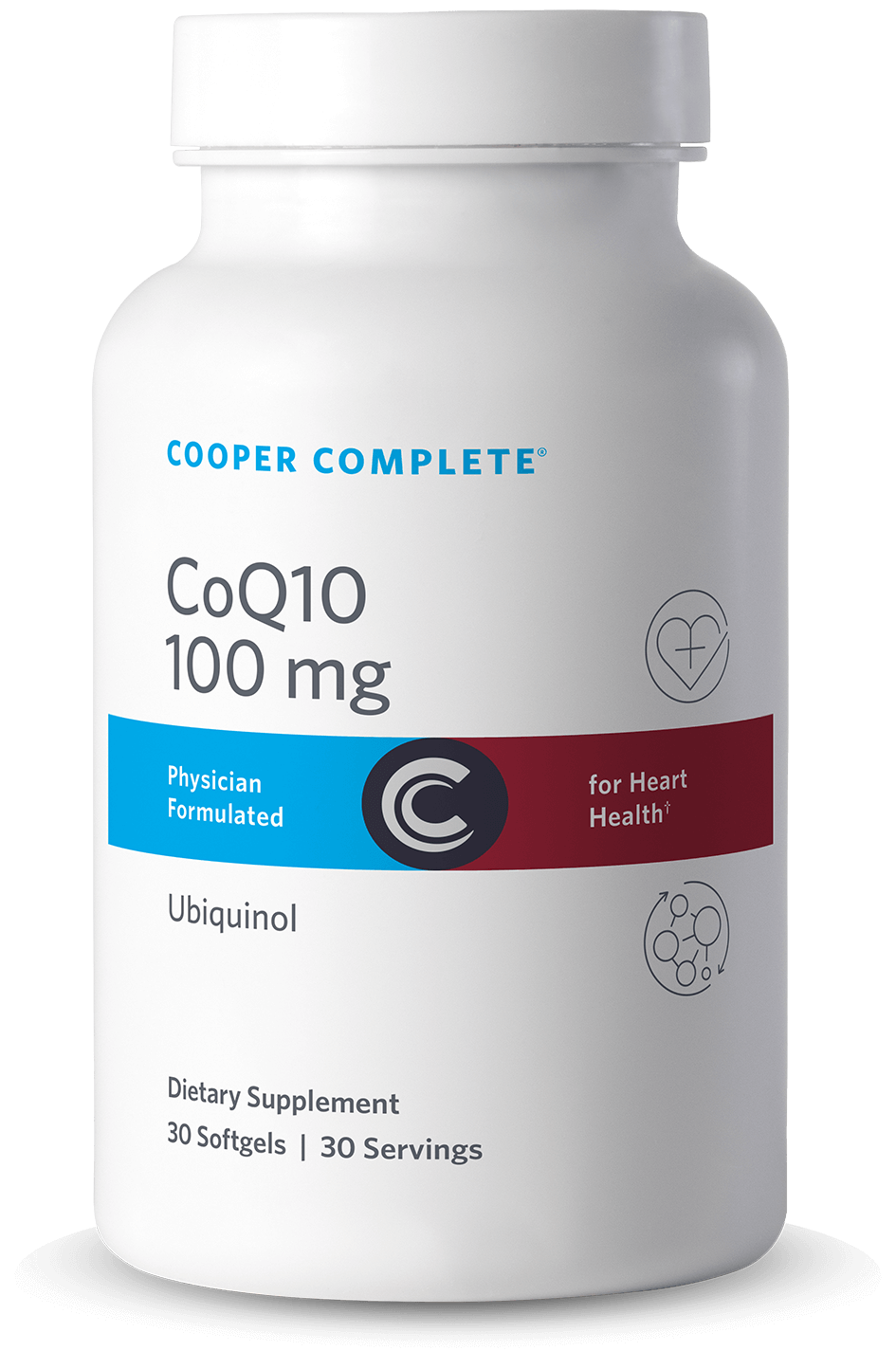 Photo of Cooper Complete 100 mg CoQ10 Ubiquinol Supplement bottle.
