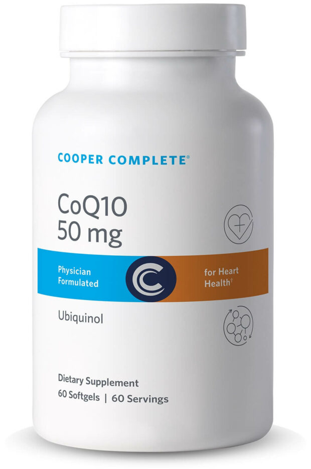 Photo of Cooper Complete 50 mg CoQ10 Ubiquinol Supplement bottle.
