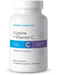 Photo of Cooper Complete L-Lysine Plus Vitamin C Supplement bottle.