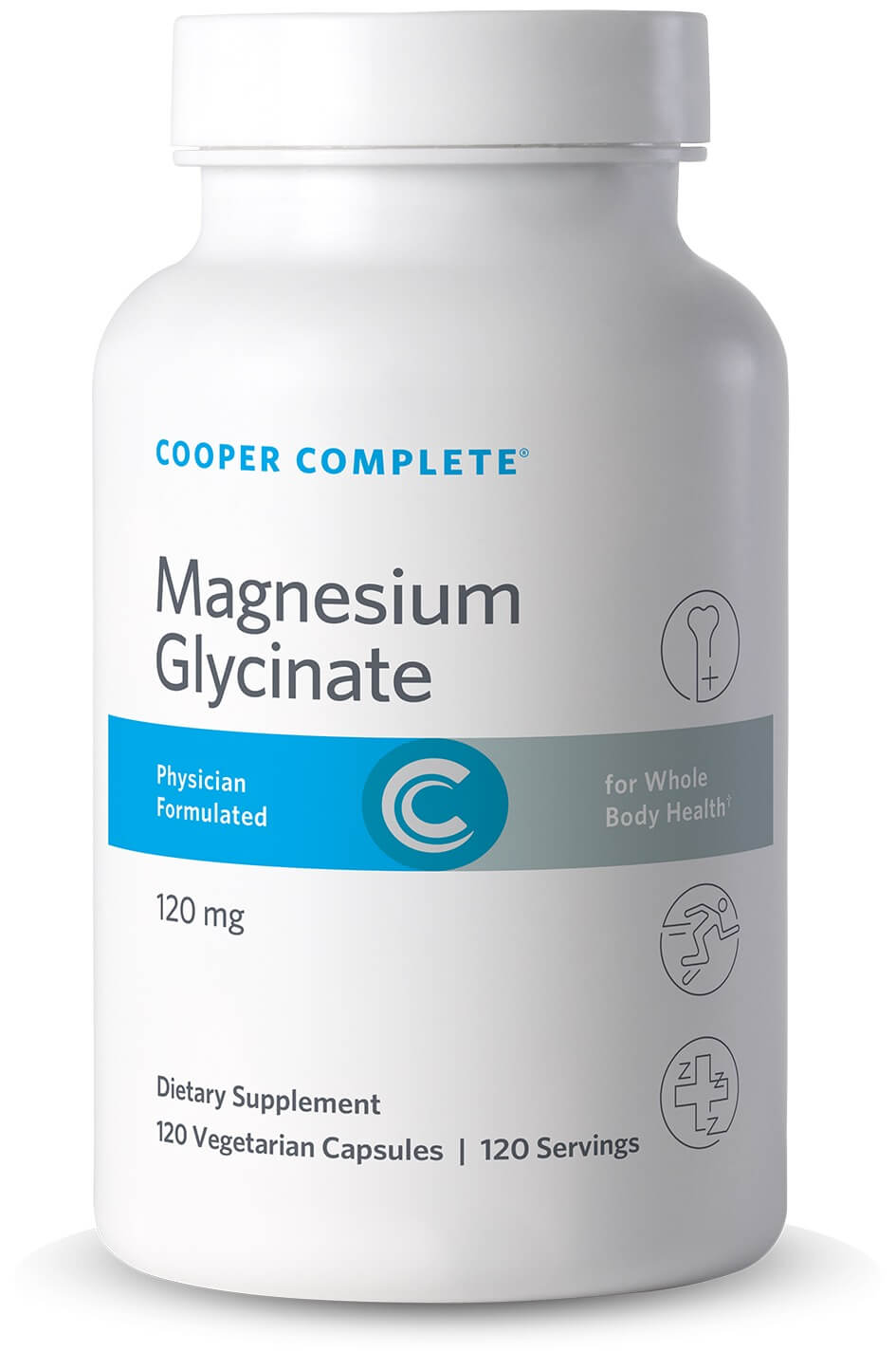 Photo of Cooper Complete 120 mg Magnesium Glycinate Supplement bottle.
