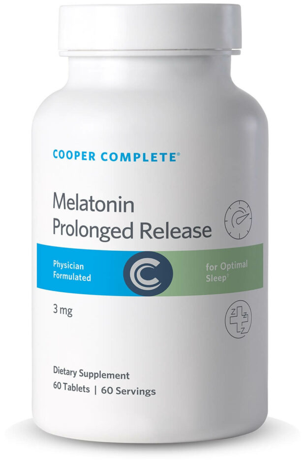 Photo of Cooper Complete 3 mg Melatonin Prolonged Release Supplement bottle.