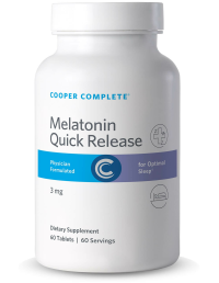 Photo of Cooper Complete 3 mg Melatonin Quick Release Supplement bottle.
