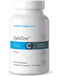 Photo of Cooper Complete OptiZinc Zinc Supplement 30 mg bottle.