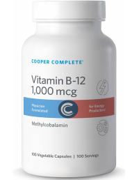Bottle of Cooper Complete Vitamin B12 Methylcobalamin Supplement 1000 mcg vegetarian capsules