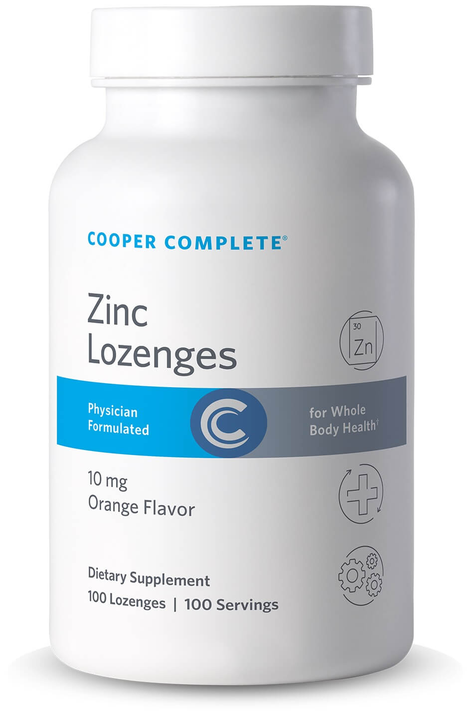 Photo of Cooper Complete Advanced Zinc Lozenges 10 mg supplement bottle.