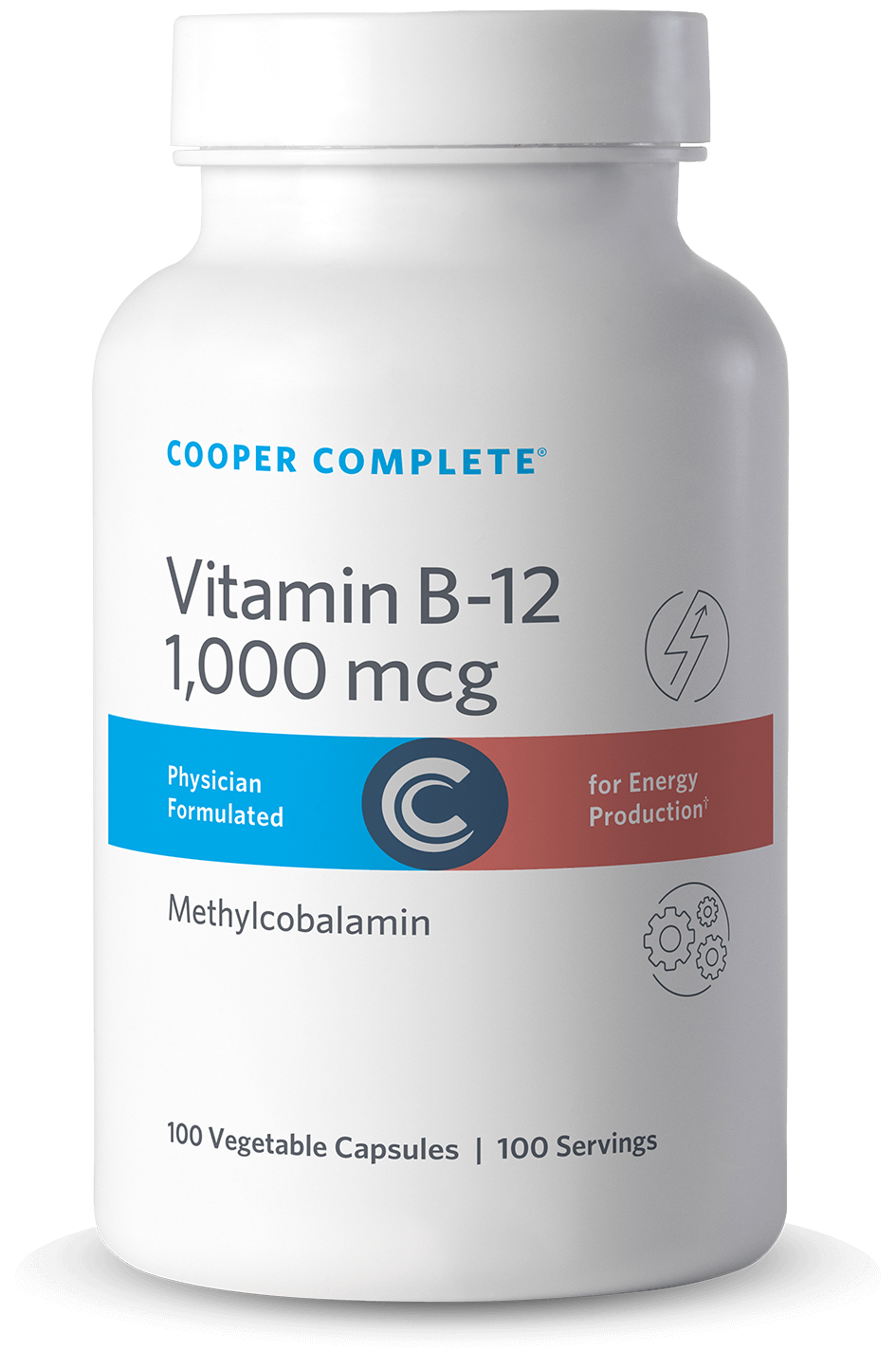 Bottle of Cooper Complete Vitamin B12 Methylcobalamin Supplement 1000 mcg vegetarian capsules