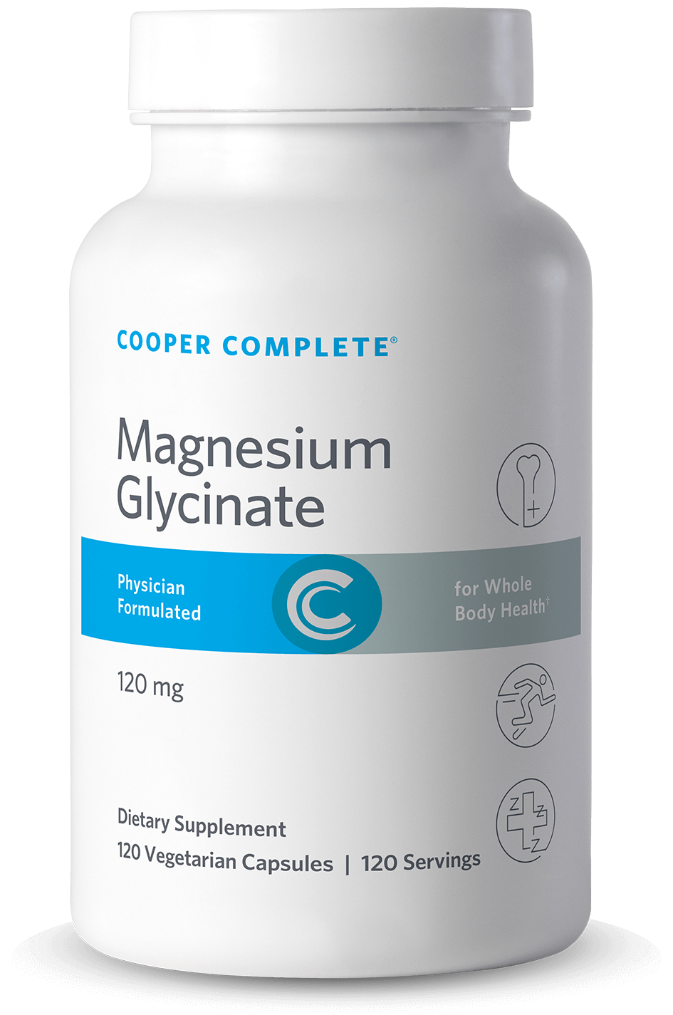Photo of Cooper Complete 120 mg Magnesium Glycinate Supplement bottle.