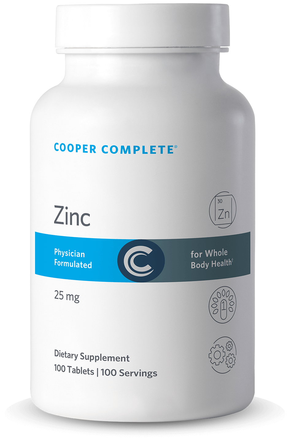 Photo of Cooper Complete Zinc Supplement 25 mg bottle.