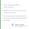 Product benefits graphic for Cooper Complete Prolonged Release Melatonin Supplement with 5 mg melatonin